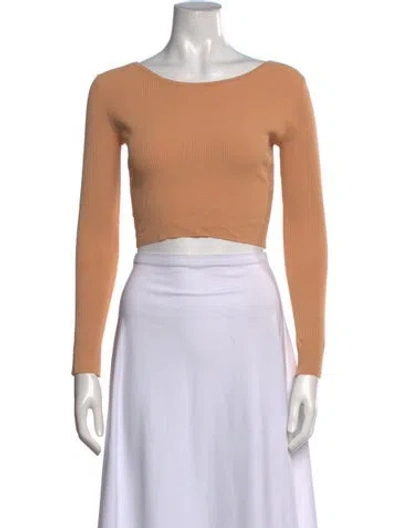 Pre-owned Live The Process Scoop Neck Long Sleeve Crop Top In Neutrals