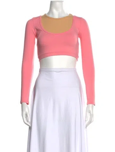 Pre-owned Live The Process Scoop Neck Long Sleeve Crop Top In Neutrals/pink
