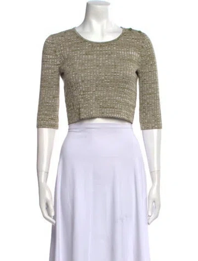 Pre-owned Live The Process Scoop Neck Three-quarter Sleeve Crop Top In Green