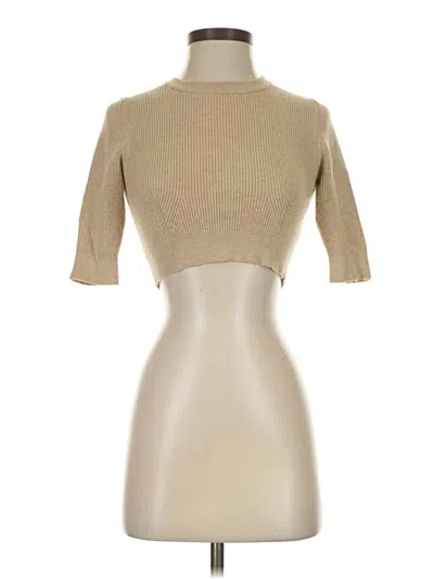 Pre-owned Live The Process Short Sleeve Top Tan Turtleneck Tops In Brown