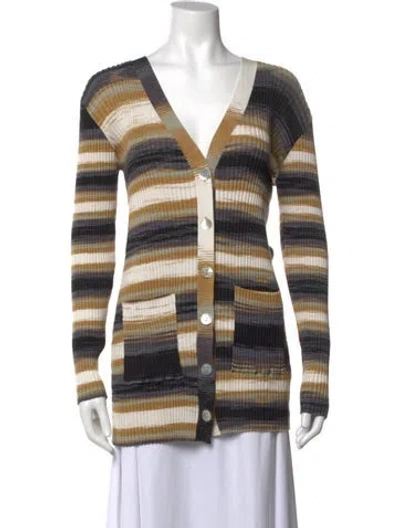 Pre-owned Live The Process Striped V-neck Sweater In Gray