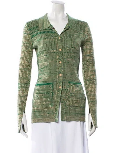 Pre-owned Live The Process Striped V-neck Sweater In Green