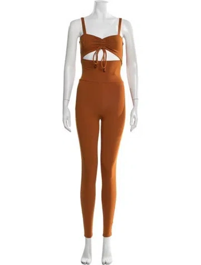 Pre-owned Live The Process Tie Neck Jumpsuit In Orange