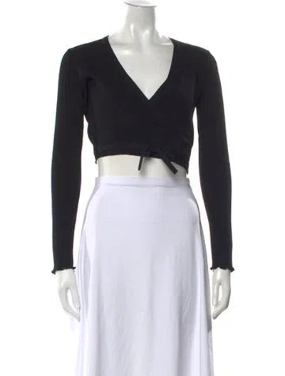 Pre-owned Live The Process V-neck Long Sleeve Crop Top In Black