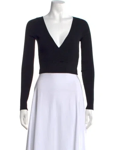 Pre-owned Live The Process V-neck Long Sleeve Crop Top In Black