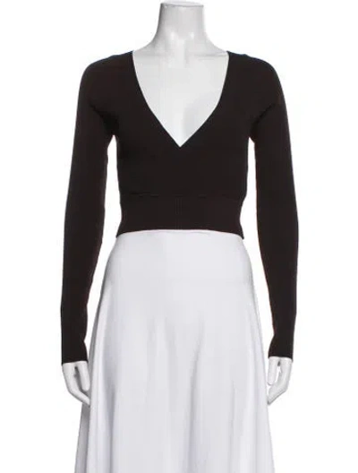 Pre-owned Live The Process V-neck Long Sleeve Crop Top In Black