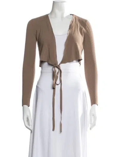 Pre-owned Live The Process V-neck Long Sleeve Crop Top In Brown