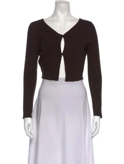 Pre-owned Live The Process V-neck Long Sleeve Crop Top In Brown
