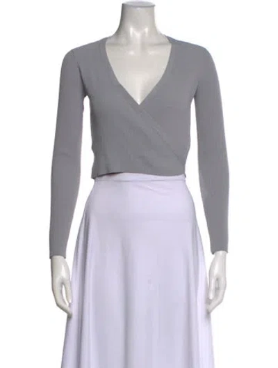 Pre-owned Live The Process V-neck Long Sleeve Crop Top In Green