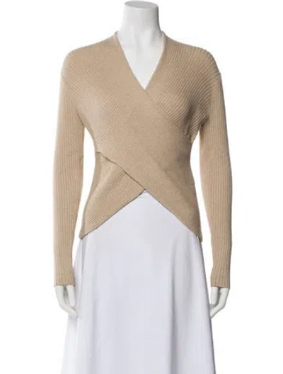 Pre-owned Live The Process V-neck Long Sleeve Crop Top In Neutral