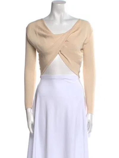 Pre-owned Live The Process V-neck Long Sleeve Crop Top In Neutral