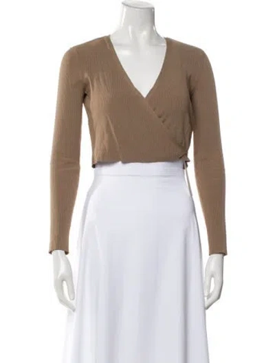 Pre-owned Live The Process V-neck Long Sleeve Crop Top In Neutral