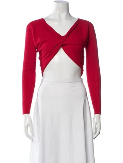 Pre-owned Live The Process V-neck Long Sleeve Crop Top In Red