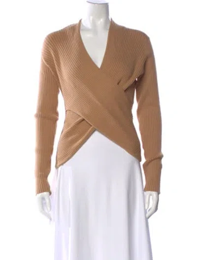 Pre-owned Live The Process V-neck Long Sleeve Top In Brown