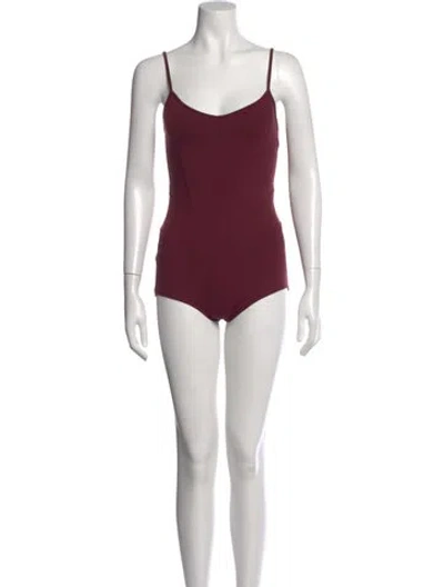 Pre-owned Live The Process V-neck Sleeveless Bodysuit In Burgundy