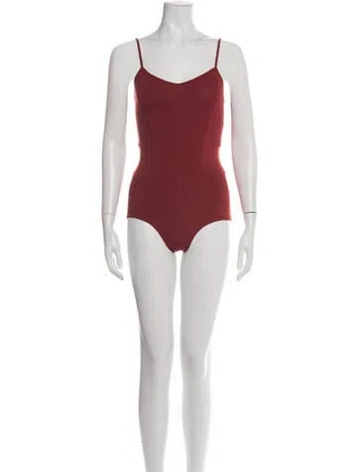 Pre-owned Live The Process V-neck Sleeveless Bodysuit In Red