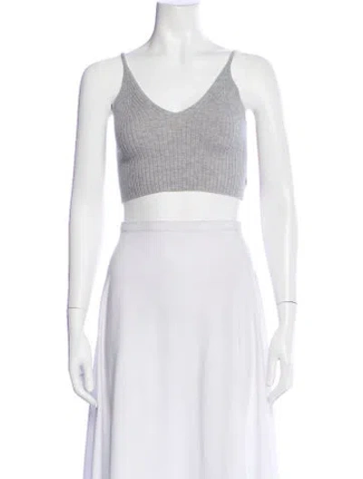 Pre-owned Live The Process V-neck Sleeveless Crop Top In Gray