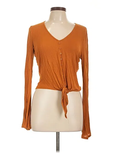 Pre-owned Live To Be Spoiled Long Sleeve Top Orange Plunge Neckline Tops