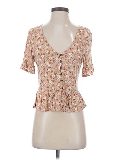 Pre-owned Live To Be Spoiled Short Sleeve Blouse In Tan