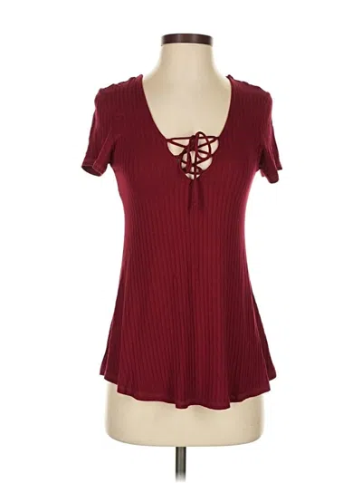 Pre-owned Live To Be Spoiled Short Sleeve Top Burgundy Sweetheart Neckline Tops