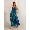 Live Unlimited Abstract Leaf Print V-neck Maxi Dress In Brown
