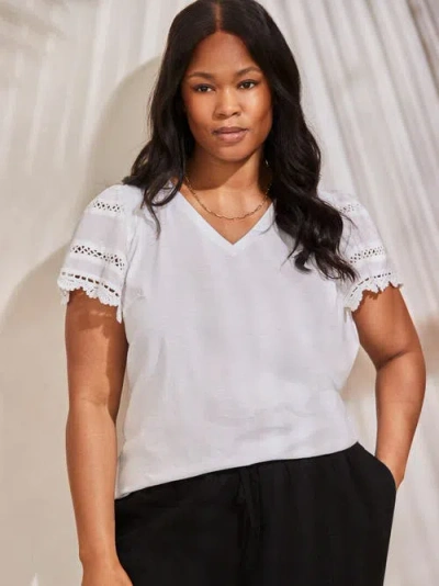 Live Unlimited Angel Sleeve Neck Top In White