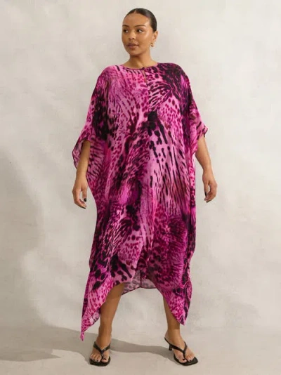 Live Unlimited Animal Print Kaftan Dress In Purple