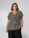 Live Unlimited Cherry Print Ruched Flutter Sleeve Top In Black