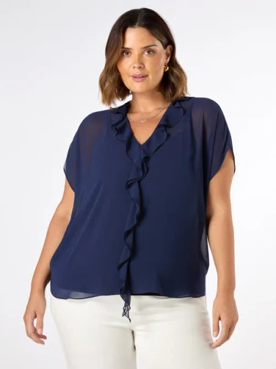 Live Unlimited Chiffon Ruffle Short Sleeve Blouse In Blue