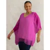 Live Unlimited Chiffon V-neck Overlay Top In Purple