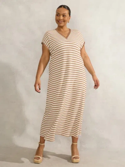 Live Unlimited Contrast Stripe Crochet Dress In Brown