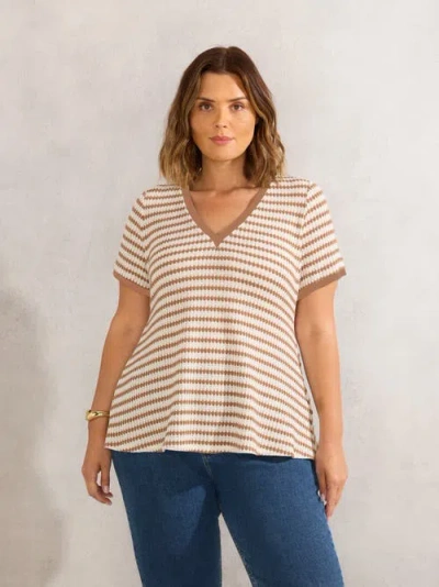 Live Unlimited Contrast Stripe Crochet Top In Brown