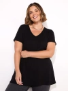 Live Unlimited Cotton Slub V-neck Longline T-shirt In Black