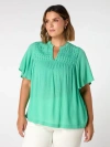 Live Unlimited Crinkle Smocked Top In Green