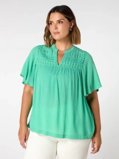 Live Unlimited Crinkle Smocked Top In Green