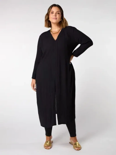 Live Unlimited Crinkle Split Front Longline Tunic In Black