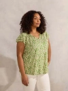 Live Unlimited Ditsy Jersey Flutter Sleeve Top In Green