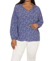 Live Unlimited Blue Ditsy Shirred Raglan Sleeve Blouse In Blue