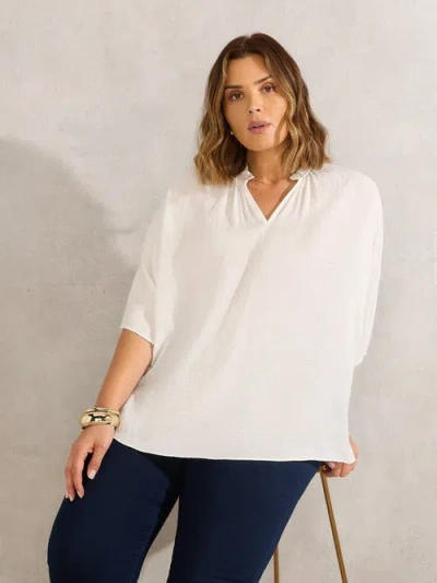 Live Unlimited Dolman Sleeve Gathered Neck Top In White