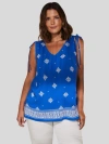 Live Unlimited Drawstring Printed Top In Blue