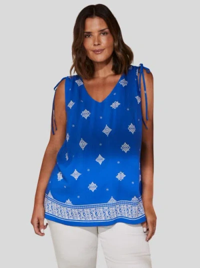 Live Unlimited Drawstring Printed Top In Blue