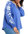 Live Unlimited Long Sleeve Embroidered Relaxed Blouse In Blue