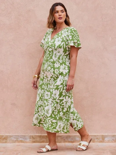 Live Unlimited Floral Flutter Sleeve Dress In Multi