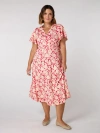 Live Unlimited Floral Print Flutter Sleeve Wrap Dress In Pink