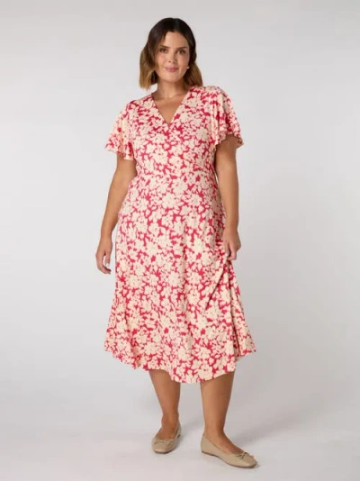 Live Unlimited Floral Print Flutter Sleeve Wrap Dress In Pink