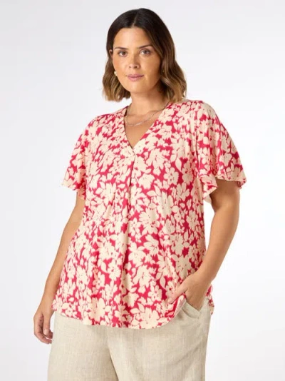 Live Unlimited Floral Print Jersey Pleat Front Top In Multi