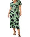Live Unlimited Floral Print Puff Sleeve Midi Dress In Green