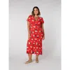 Live Unlimited Floral Puff Short Sleeve Midi Dress In Red