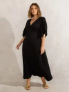 Live Unlimited Jersey Angel Sleeve Wrap Dress In Black