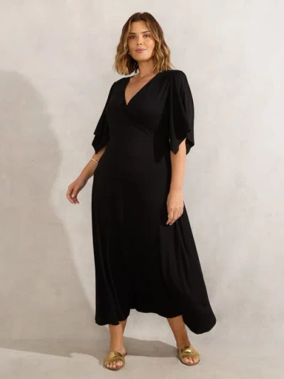 Live Unlimited Jersey Angel Sleeve Wrap Dress In Black